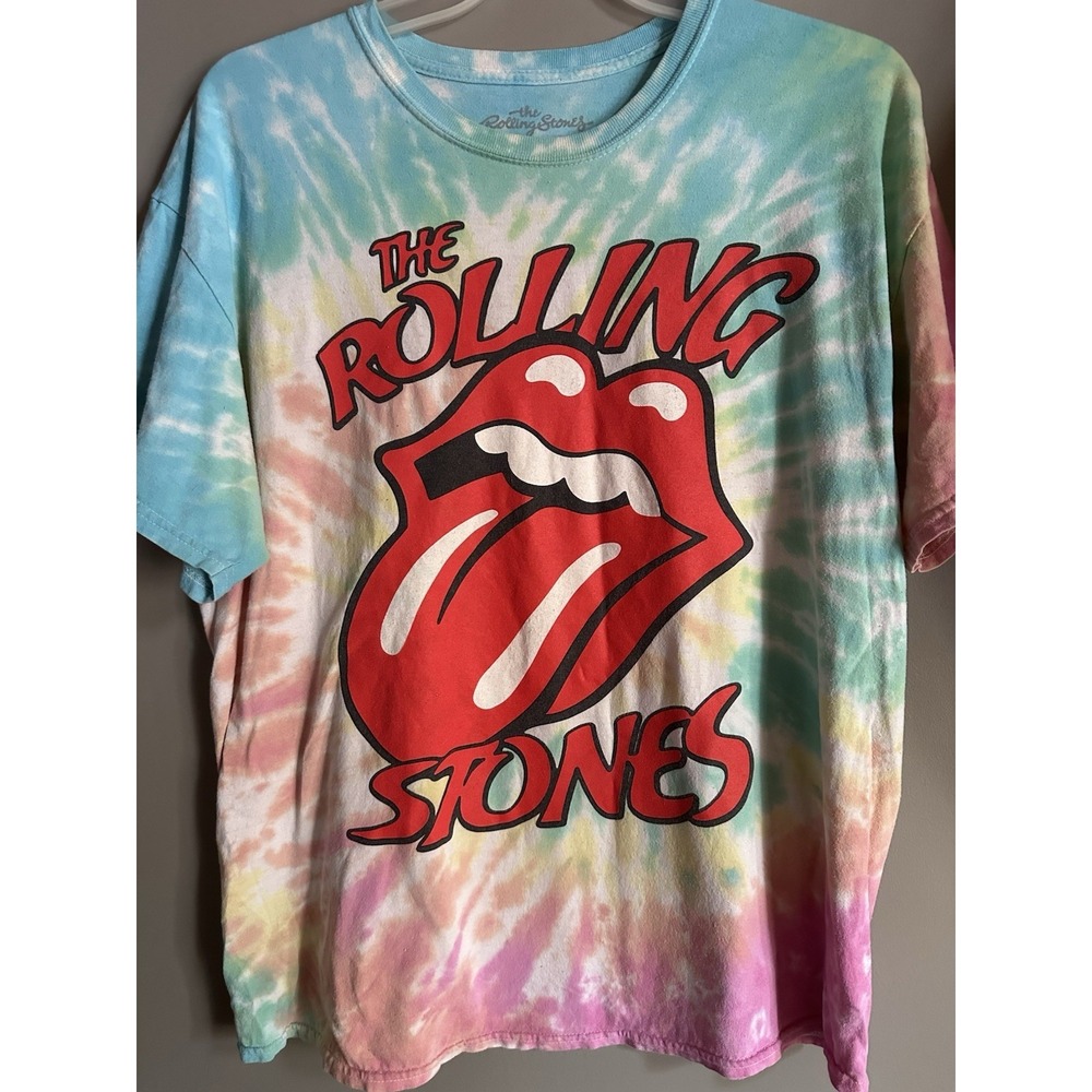 VTG The Rolling Stones Music Rock Band Tie Dye Mens T-shirt Size XL Cotton